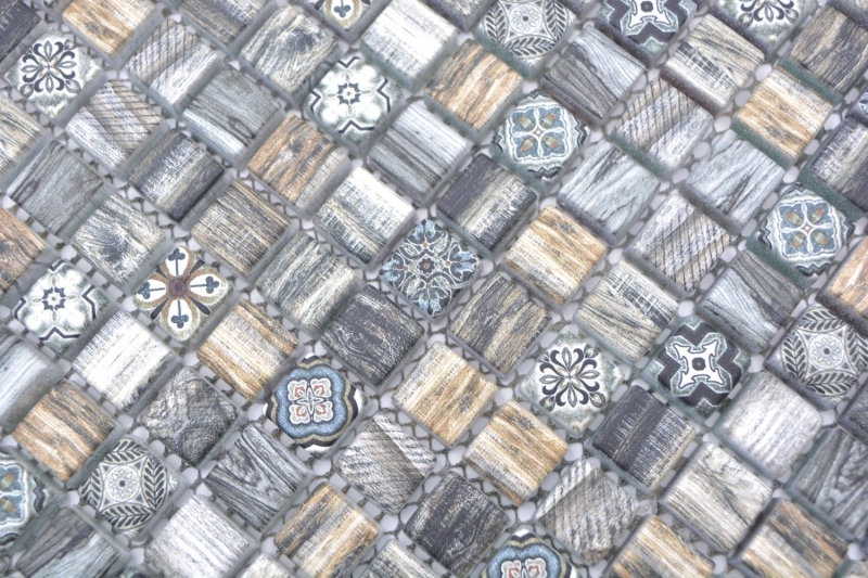 Mosaico di vetro mosaico piastrelle retro legno aspetto grigio marrone ornamento parete bagno cucina MOS78-W99