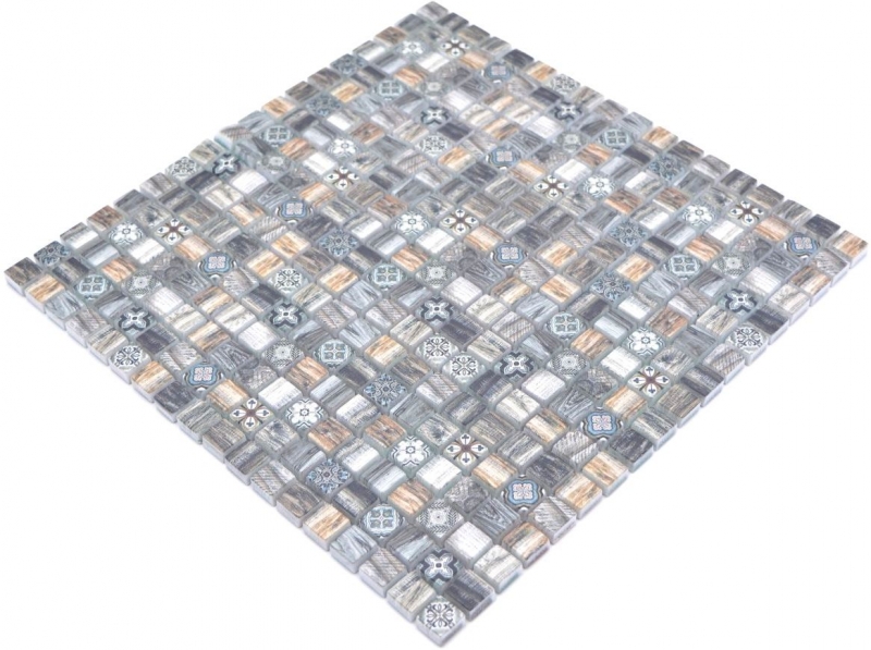 Mosaico di vetro mosaico piastrelle retro legno aspetto grigio marrone ornamento parete bagno cucina MOS78-W99