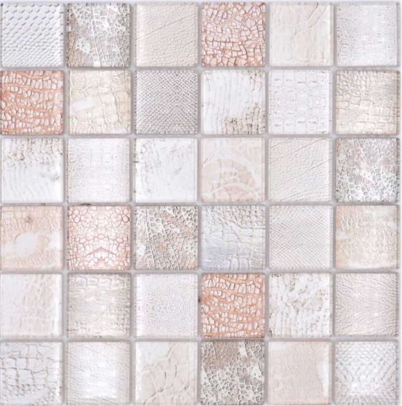 Piastrella in vetro mosaico coccodrillo crema beige struttura cucina alzatina bagno MOS78-W38