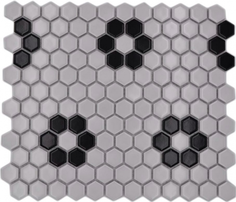 Piastrella di mosaico ceramica mosaico esagonale mix beige nero lucido piastrelle backsplash bagno cucina MOS11A-0113G_f