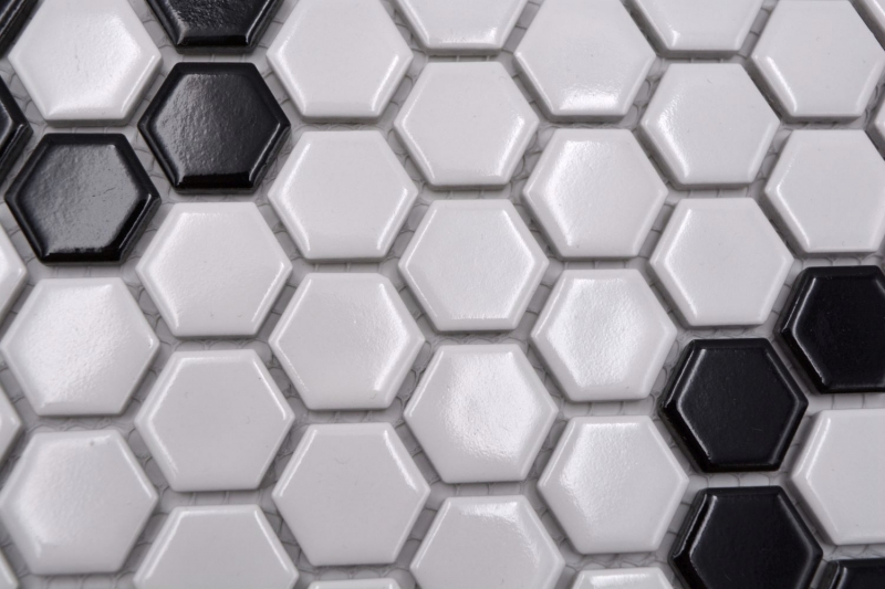 Piastrella di mosaico ceramica mosaico esagonale mix beige nero lucido piastrelle backsplash bagno cucina MOS11A-0113G_f