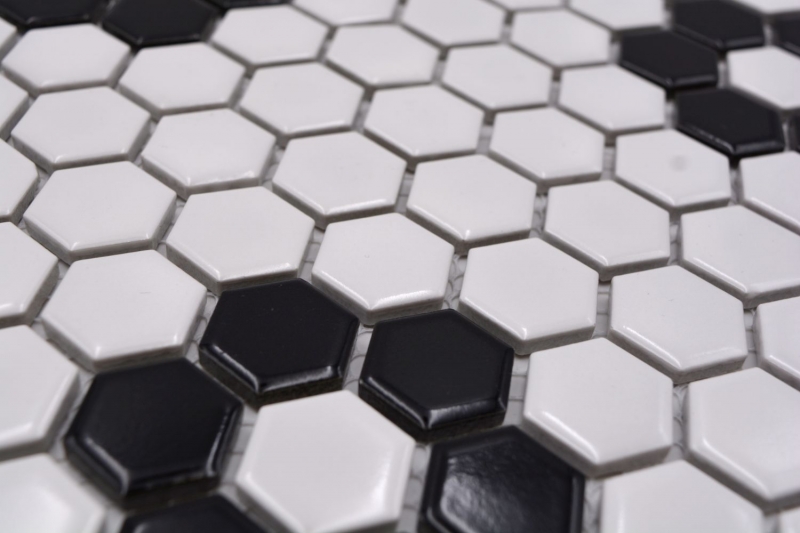 Piastrella di mosaico ceramica mosaico esagonale mix beige nero lucido piastrelle backsplash bagno cucina MOS11A-0113G_f