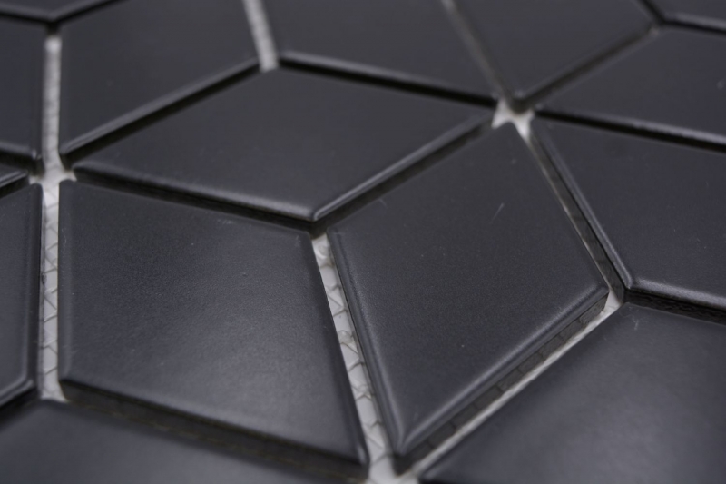 Piastrella di mosaico ceramica combinazione 3D cubo tinta unita nero opaco bagno cucina parete MOS13-POV5_f
