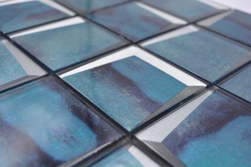 Piastrella di vetro mosaico 3D look azzurro turchese blu parete cucina backsplash MOS88-XB10
