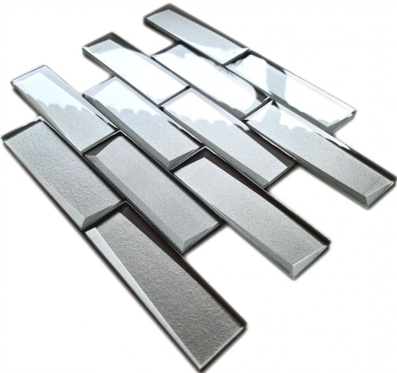 Piastrella di mosaico di vetro combi 3D-Optik grigio argento parete cucina bagno MOS88-XB01_f