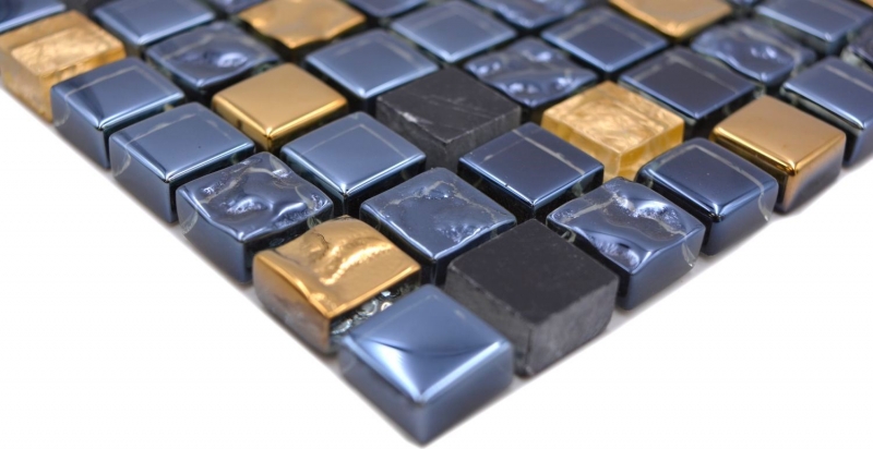 Piastrella di mosaico vetro pietra naturale mosaico pietra EP mix nero oro bagno cucina MOS92-650_f