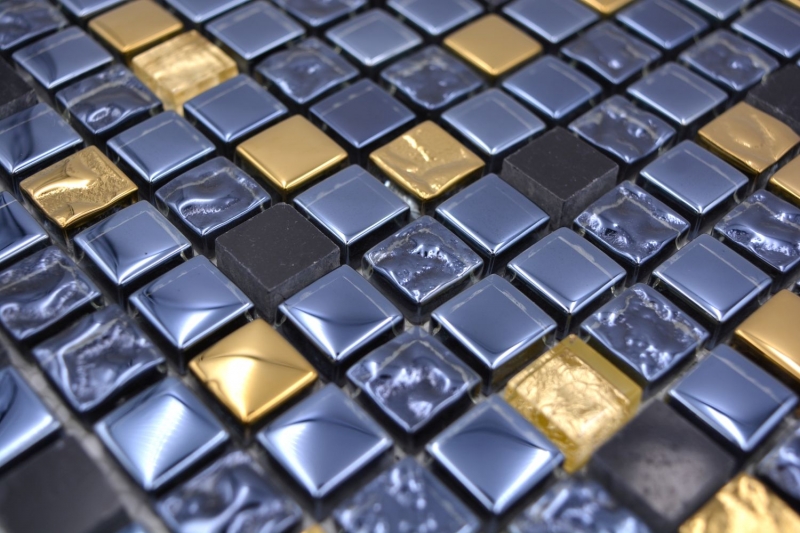 Piastrella di mosaico vetro pietra naturale mosaico pietra EP mix nero oro bagno cucina MOS92-650_f