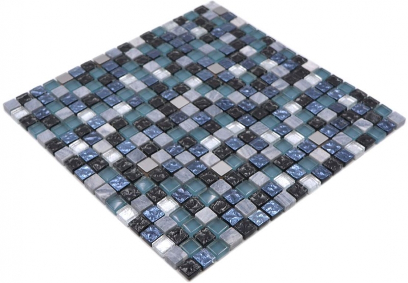 Piastrella mosaico vetro pietra naturale pietra acciaio mix blu cucina grigio parete bagno MOS92-670_f