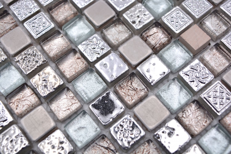 Piastrella mosaico vetro pietra naturale mosaico resina acciaio mix EP grigio cucina bagno muro MOS92-680_f