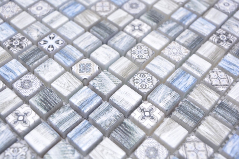 Piastrelle di mosaico Mosaico di vetro Retro legno grigio blu chiaro Piastrelle backsplash bagno MOS78-W39_f