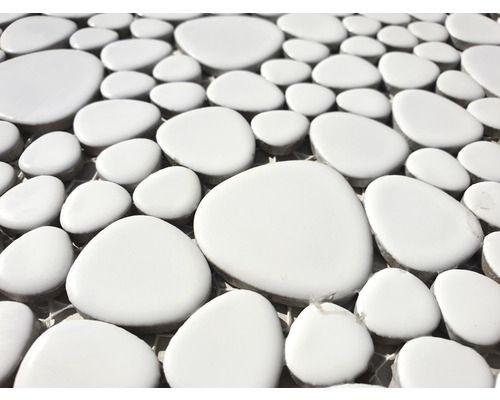 Piastrella di mosaico in ceramica ciottolo liscio bianco opaco cucina bagno MOS12-0111_f