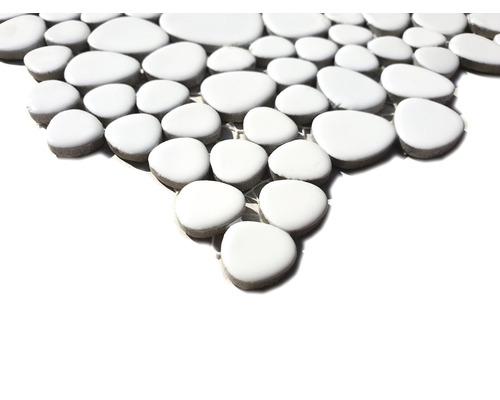 Piastrella di mosaico in ceramica ciottolo liscio bianco opaco cucina bagno MOS12-0111_f