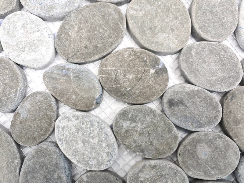 Piastrella a mosaico pietra naturale fiume ciottolo pietra taglio cenere grigio backsplash piastrelle MOS30-SANI_f