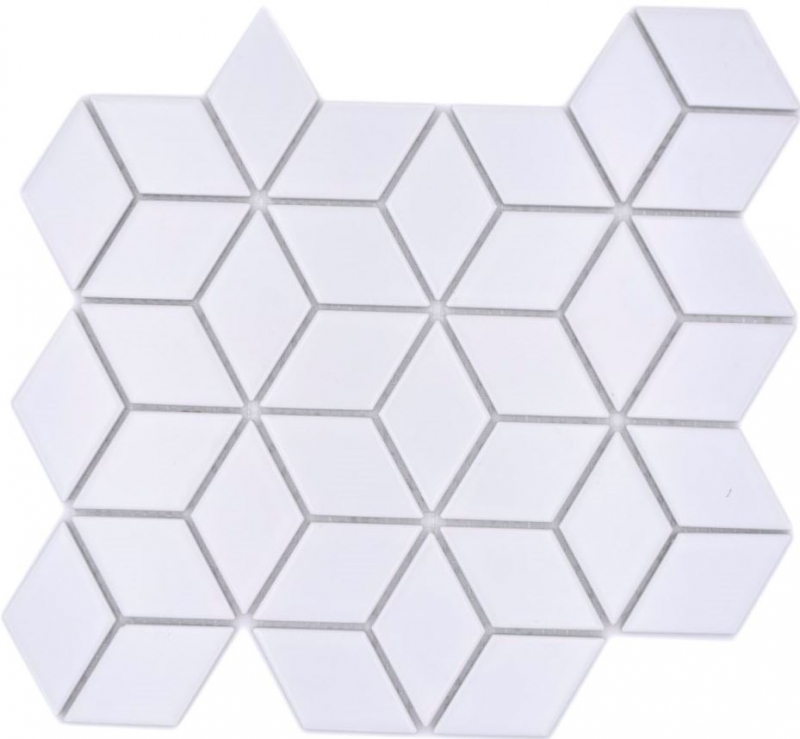 Piastrella di mosaico in ceramica campionata a mano combinazione di cubi 3D semplice piastrella bianca opaca backsplash cucina MOS13-POV4_m