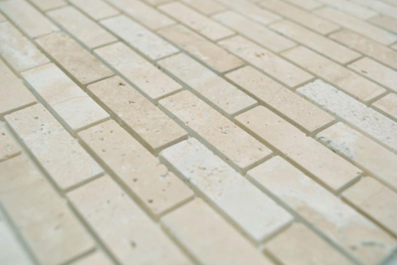Piastrella di mosaico campione a mano Mosaico autoadesivo composito in pietra naturale travertino beige MOS200-4M92_m