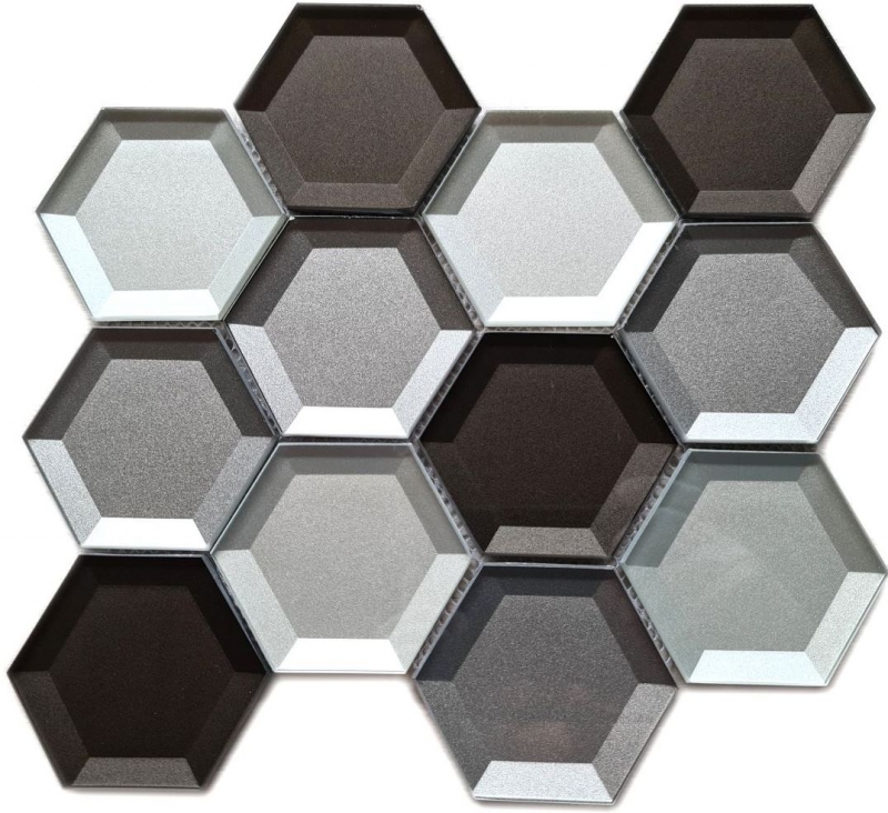 Piastrella di mosaico dipinta a mano mosaico di vetro combi-esagonale 3D look mix muro cucina bagno MOS88-XB159_m