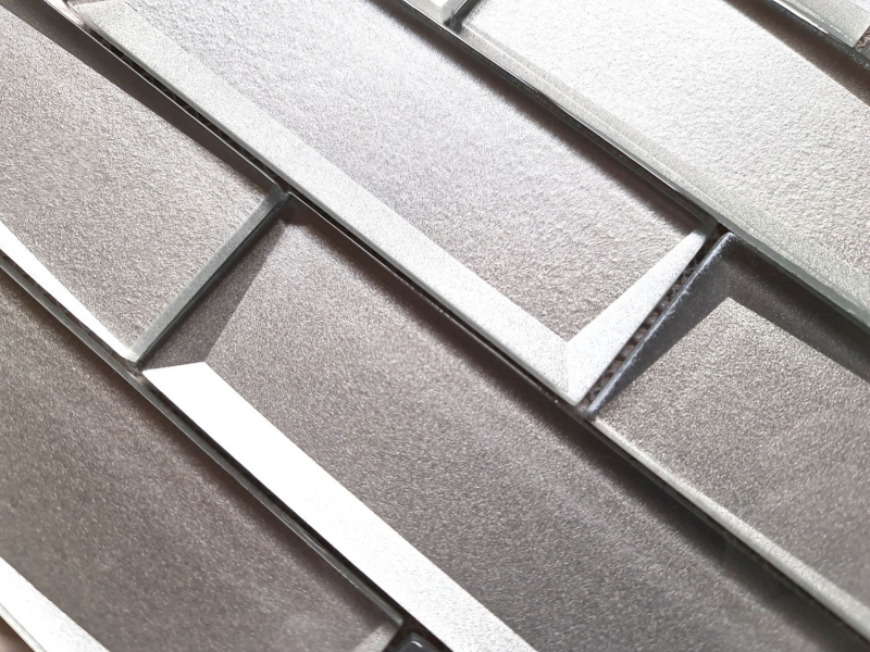 Campione a mano tessere di mosaico vetroso combinato 3D-Optik grigio argento parete cucina bagno MOS88-XB01_m
