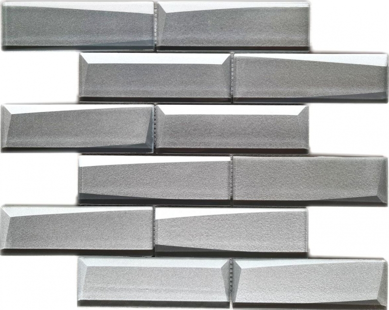 Campione a mano tessere di mosaico vetroso combinato 3D-Optik grigio argento parete cucina bagno MOS88-XB01_m