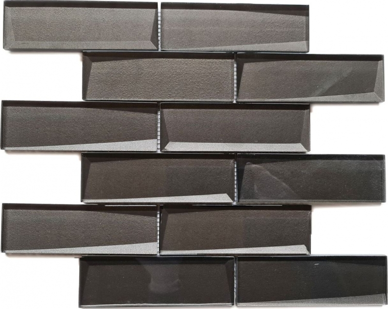 Piastrella di vetro a mosaico Metro 3D look terra marrone antracite per lalzatina della cucina MOS88-XB09
