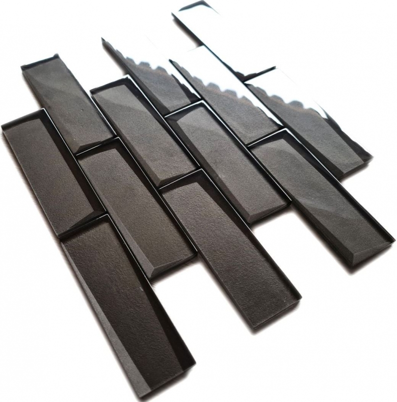 Piastrella di mosaico a mano mosaico di vetro combi 3D look nero alzatina cucina piastrellata MOS88-MOS88-XB09_m