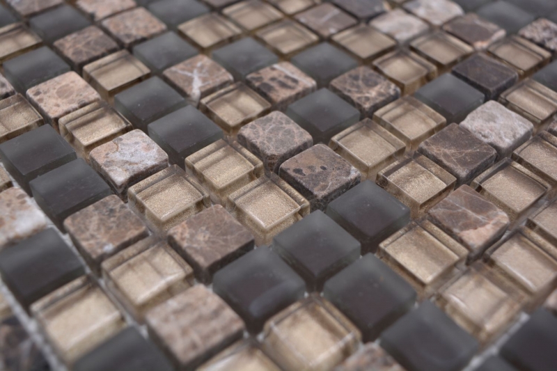 Campione a mano di piastrelle di mosaico in vetro pietra naturale mosaico di pietra mix marrone opaco cucina splashback MOS92-580_m