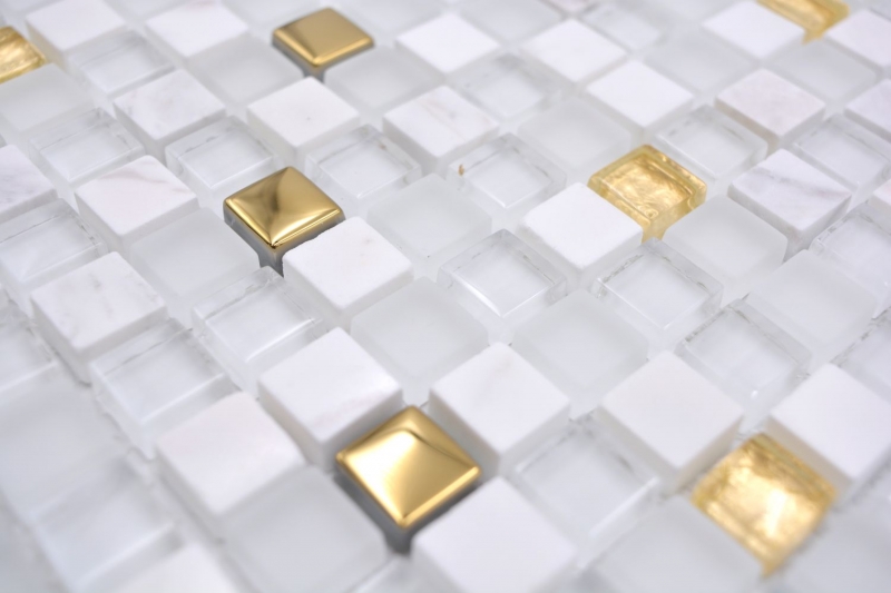 Campione a mano piastrelle di mosaico vetro pietra naturale mosaico pietra EP mix oro bianco backsplash MOS92-640_m