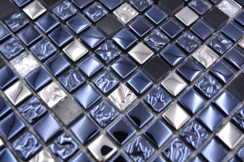 Campione a mano piastrelle mosaico vetro pietra naturale mosaico pietra EP mix nero argento cucina splashback MOS92-660_m