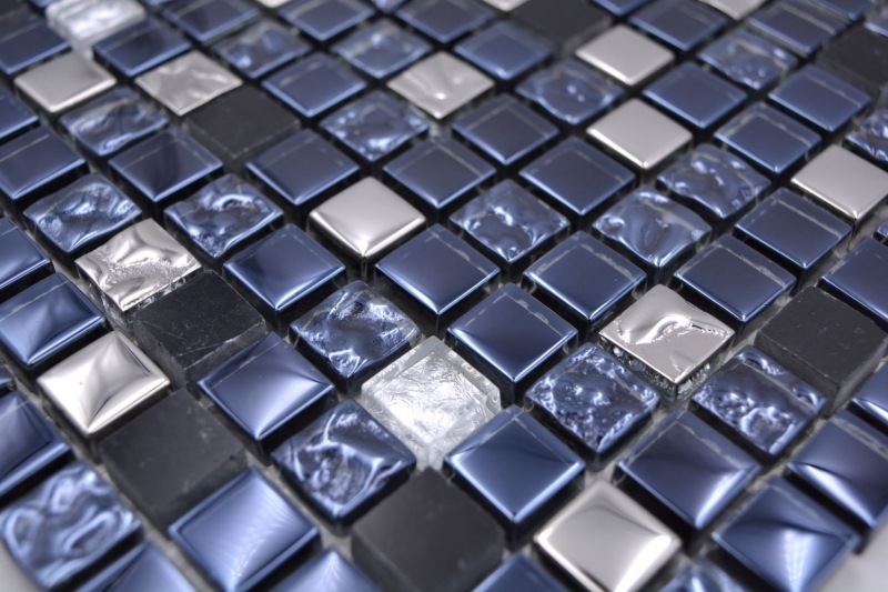 Campione a mano piastrelle mosaico vetro pietra naturale mosaico pietra EP mix nero argento cucina splashback MOS92-660_m