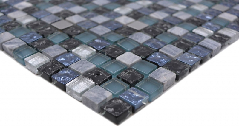Campione a mano mosaico piastrelle vetro pietra naturale mosaico pietra acciaio mix blu cucina grigio parete bagno MOS92-670_m
