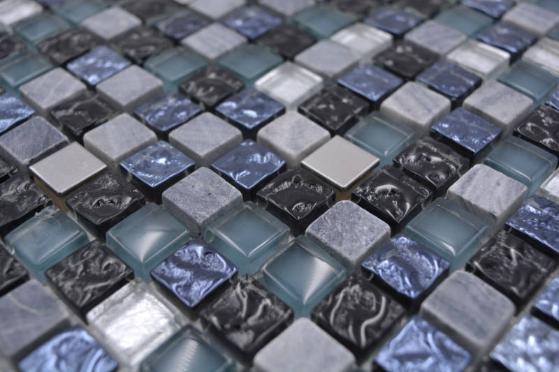 Campione a mano mosaico piastrelle vetro pietra naturale mosaico pietra acciaio mix blu cucina grigio parete bagno MOS92-670_m