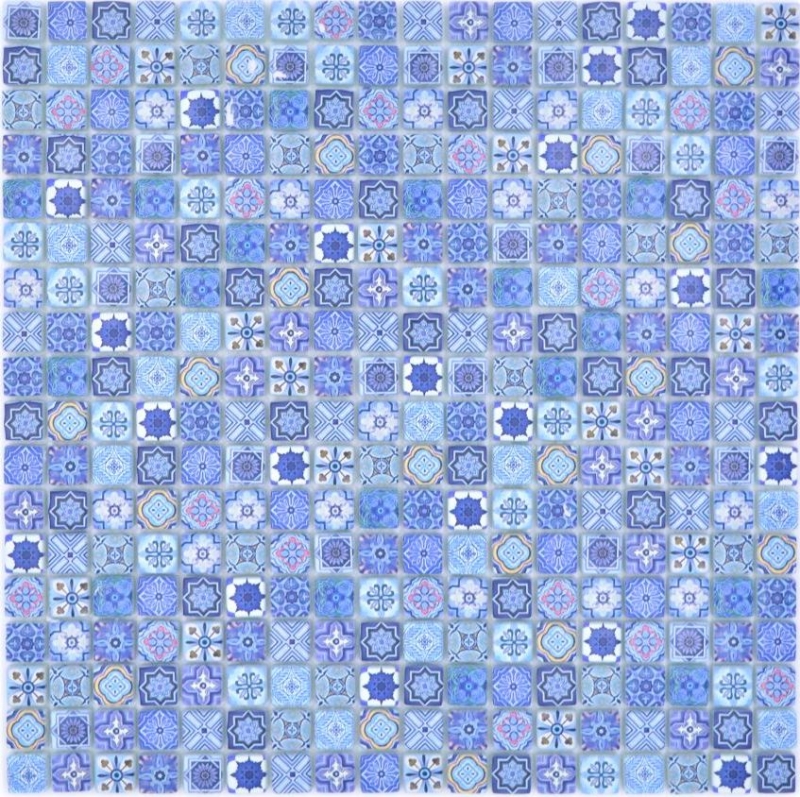MOS78-RB33_m: piastrelle di mosaico a mano, mosaico di vetro, mosaico combinato, retro biscotto, piastrelle blu