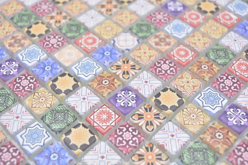 Piastrella di mosaico dipinta a mano combinazione di mosaico di vetro Retro Biscuit Colore piastrelle colorate backsplash bagno MOS78-RB83_m