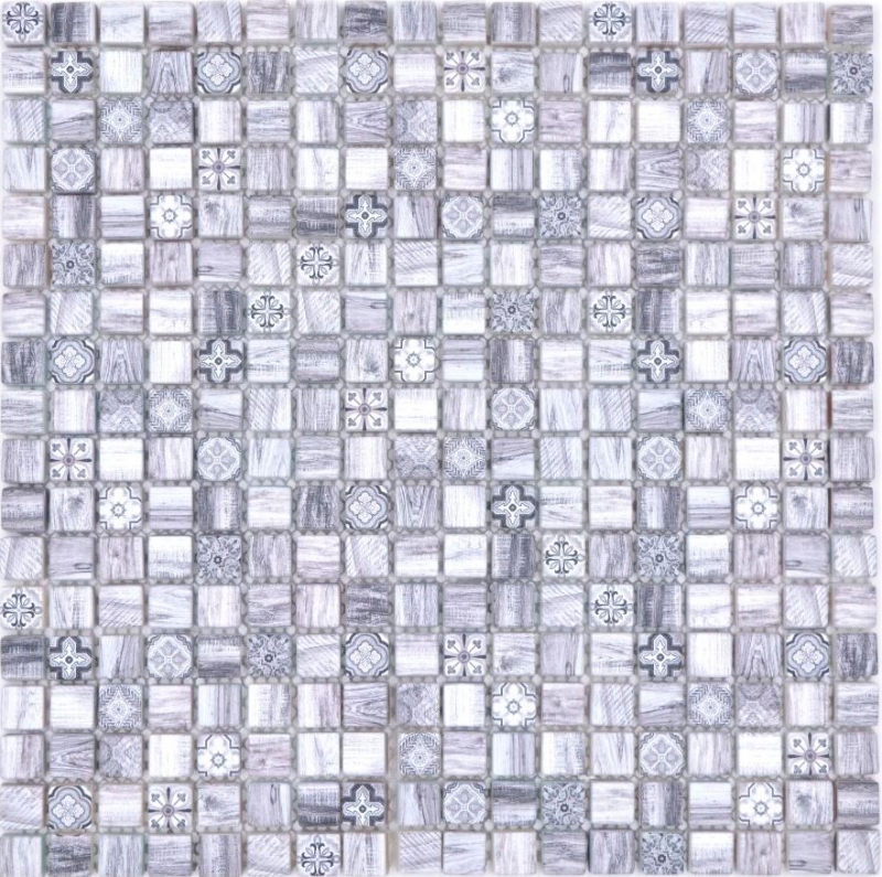 Piastrella di mosaico dipinta a mano mosaico di vetro combi legno retrò grigio alzatina cucina bagno MOS78-W09_m