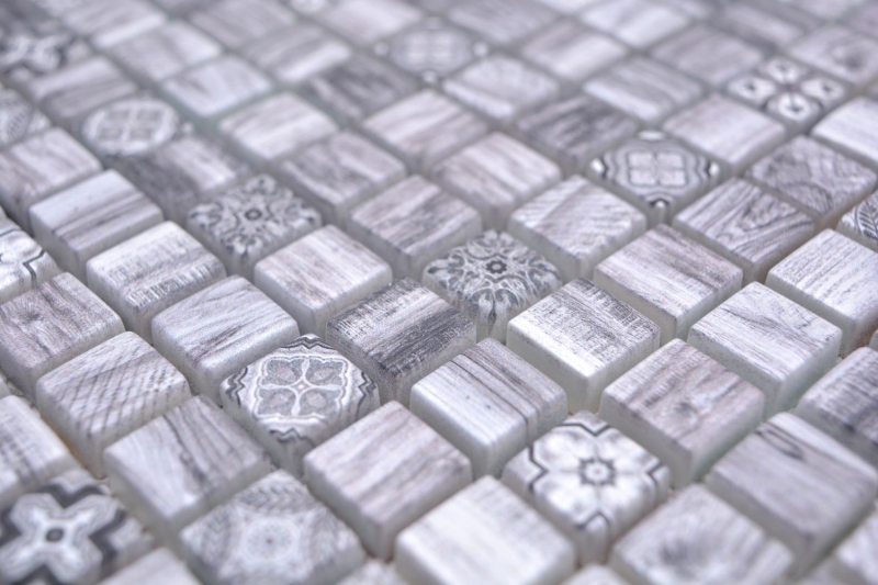 Piastrella di mosaico dipinta a mano mosaico di vetro combi legno retrò grigio alzatina cucina bagno MOS78-W09_m