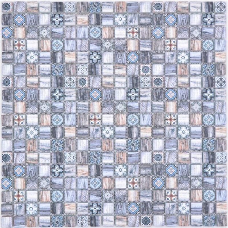 Piastrella di mosaico a mano campione mosaico di vetro combi legno retrò grigio blu scuro bagno cucina MOS78-W49_m