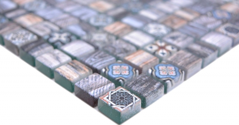 Piastrella di mosaico a mano campione mosaico di vetro combi legno retrò grigio blu scuro bagno cucina MOS78-W49_m