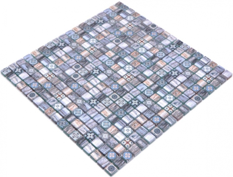 Piastrella di mosaico a mano campione mosaico di vetro combi legno retrò grigio blu scuro bagno cucina MOS78-W49_m