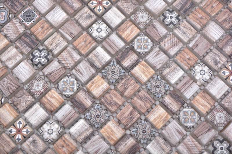 Piastrella di mosaico dipinta a mano mosaico di vetro combi legno retrò marrone cucina splashback bagno MOS78-W89_m