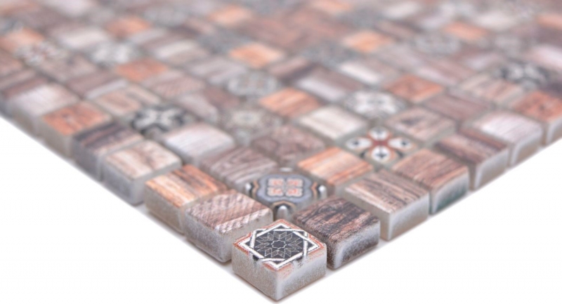 Piastrella di mosaico dipinta a mano mosaico di vetro combi legno retrò marrone cucina splashback bagno MOS78-W89_m
