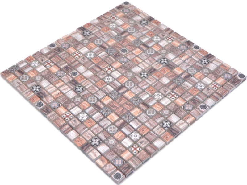 Piastrella di mosaico dipinta a mano mosaico di vetro combi legno retrò marrone cucina splashback bagno MOS78-W89_m