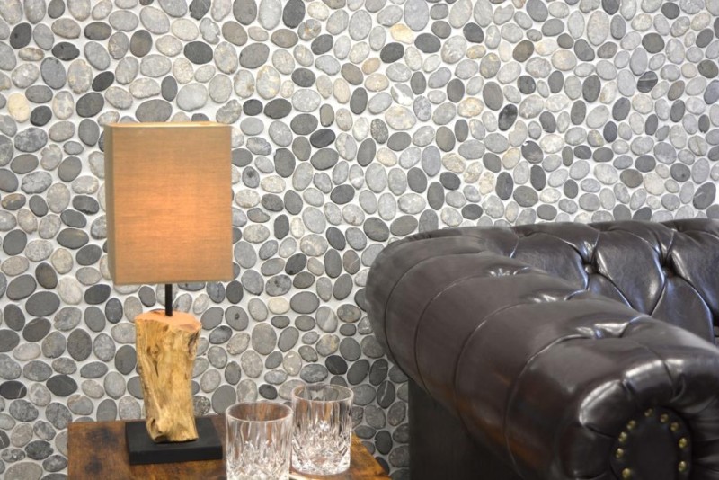 Piastrella di mosaico campionata a mano in pietra naturale di fiume ciottolo di pietra tagliato a ciottolo grigio cenere Backsplash MOS30-SANI_m