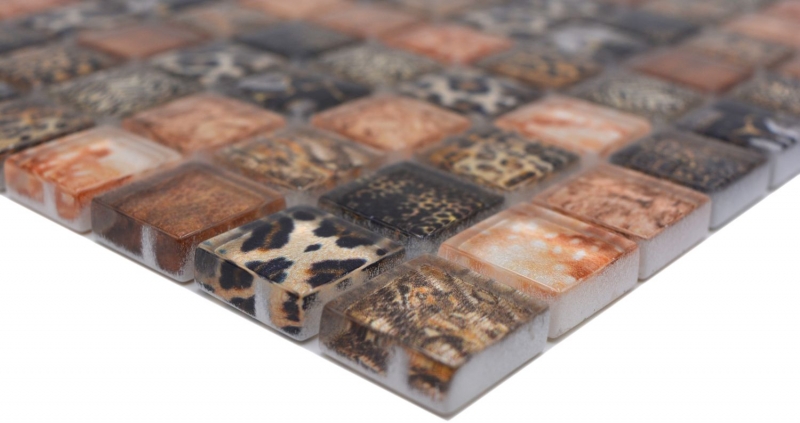 Piastrella di vetro a mosaico marrone lucido leopardato parete cucina bagno doccia MOS68-WL64