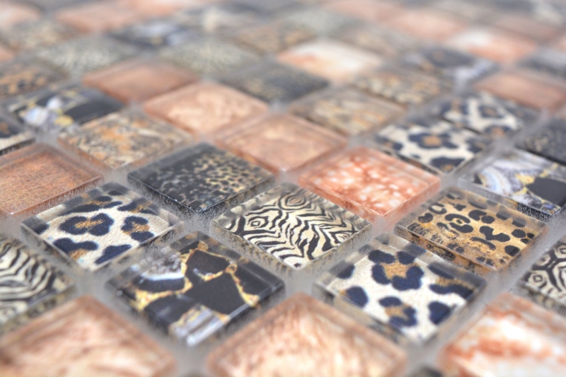Piastrella di vetro a mosaico marrone lucido leopardato parete cucina bagno doccia MOS68-WL64