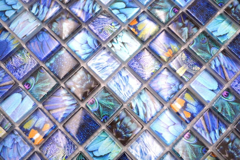 Mosaico di vetro piastrelle blu lucido Bird parete cucina bagno doccia MOS68-WL74