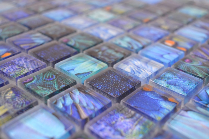 Mosaico di vetro piastrelle blu lucido Bird parete cucina bagno doccia MOS68-WL74