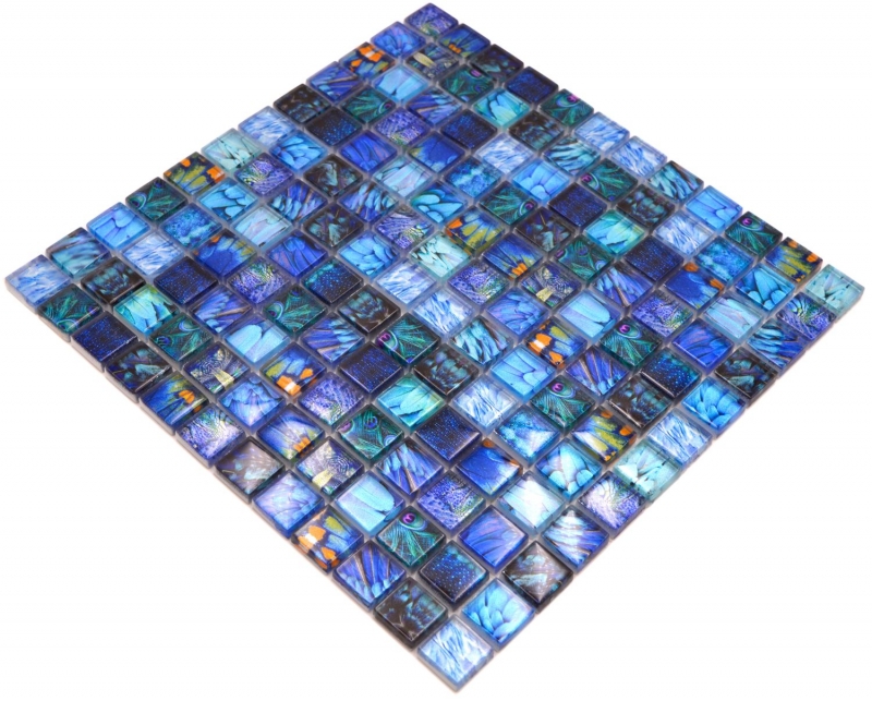 Mosaico di vetro piastrelle blu lucido Bird parete cucina bagno doccia MOS68-WL74
