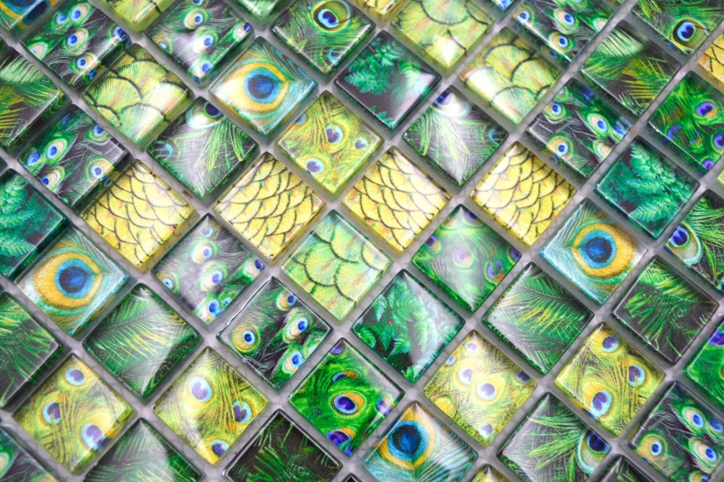 Mosaico di vetro mosaico piastrelle verde lucido pavone parete cucina bagno doccia MOS68-WL84