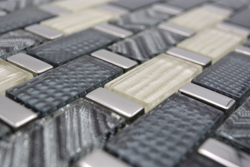 Piastrella di vetro a mosaico grigio argento oro lucido parete cucina bagno doccia - MOS83-MW20
