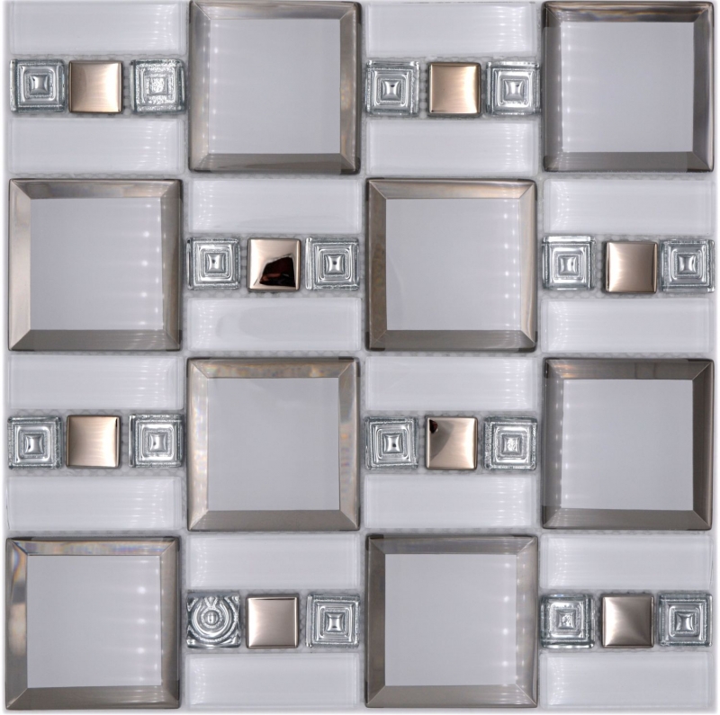 Mosaico di vetro mosaico piastrelle bianco argento lucido parete cucina bagno doccia MOS88-SQ98