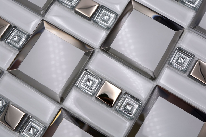 Mosaico di vetro mosaico piastrelle bianco argento lucido parete cucina bagno doccia MOS88-SQ98